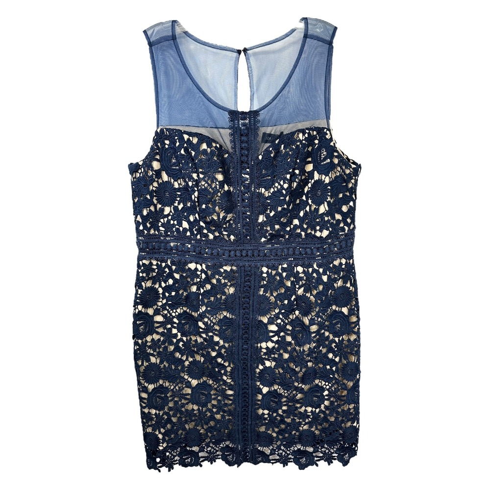 Liza Luxe Plus‎ Size 1X Mini Dress Navy Lace Sleeveless Sheath Silhouette 1151